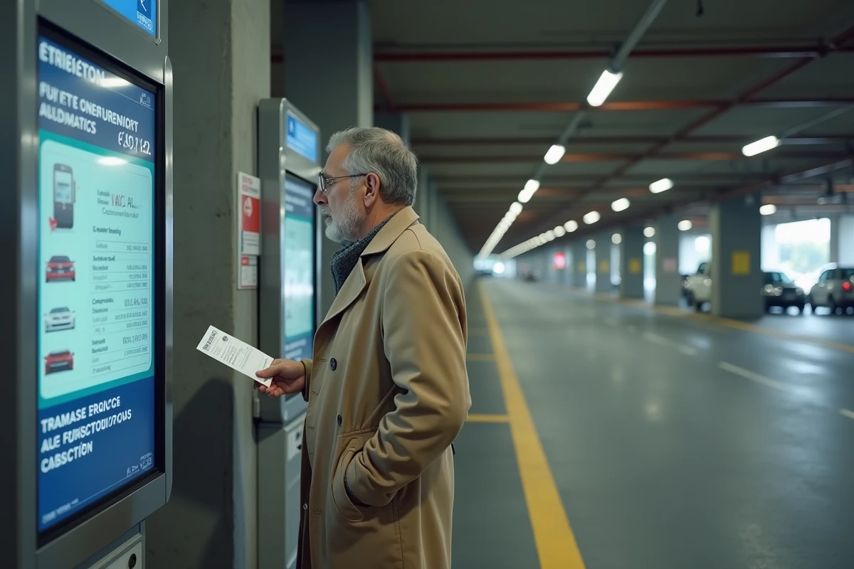Homme consultant un horodateur d'abonnement au parking souterrain Rapp à Colmar