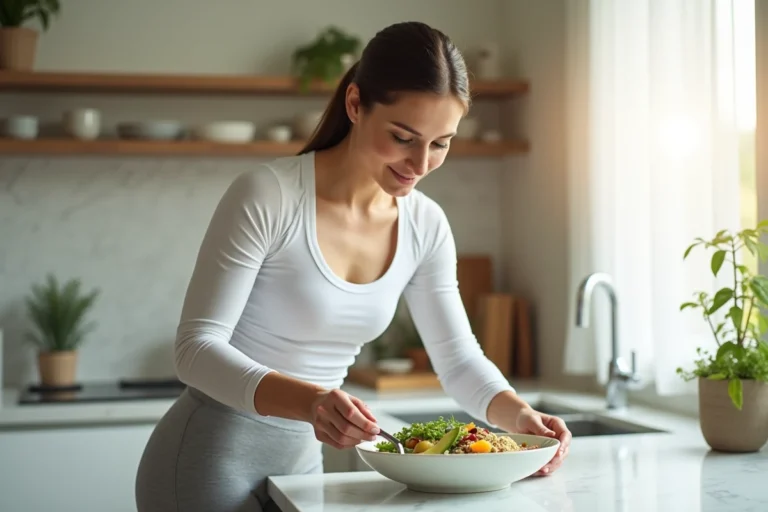 Femme préparant un repas sain et équilibré pour perdre du poids rapidement en deux semaines