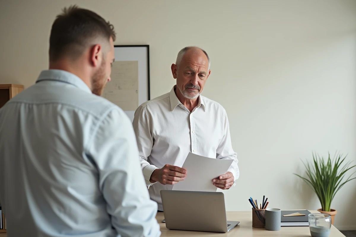 Homme lisant attentivement un courrier officiel de Pôle emploi concernant ses droits et la définition de son foyer