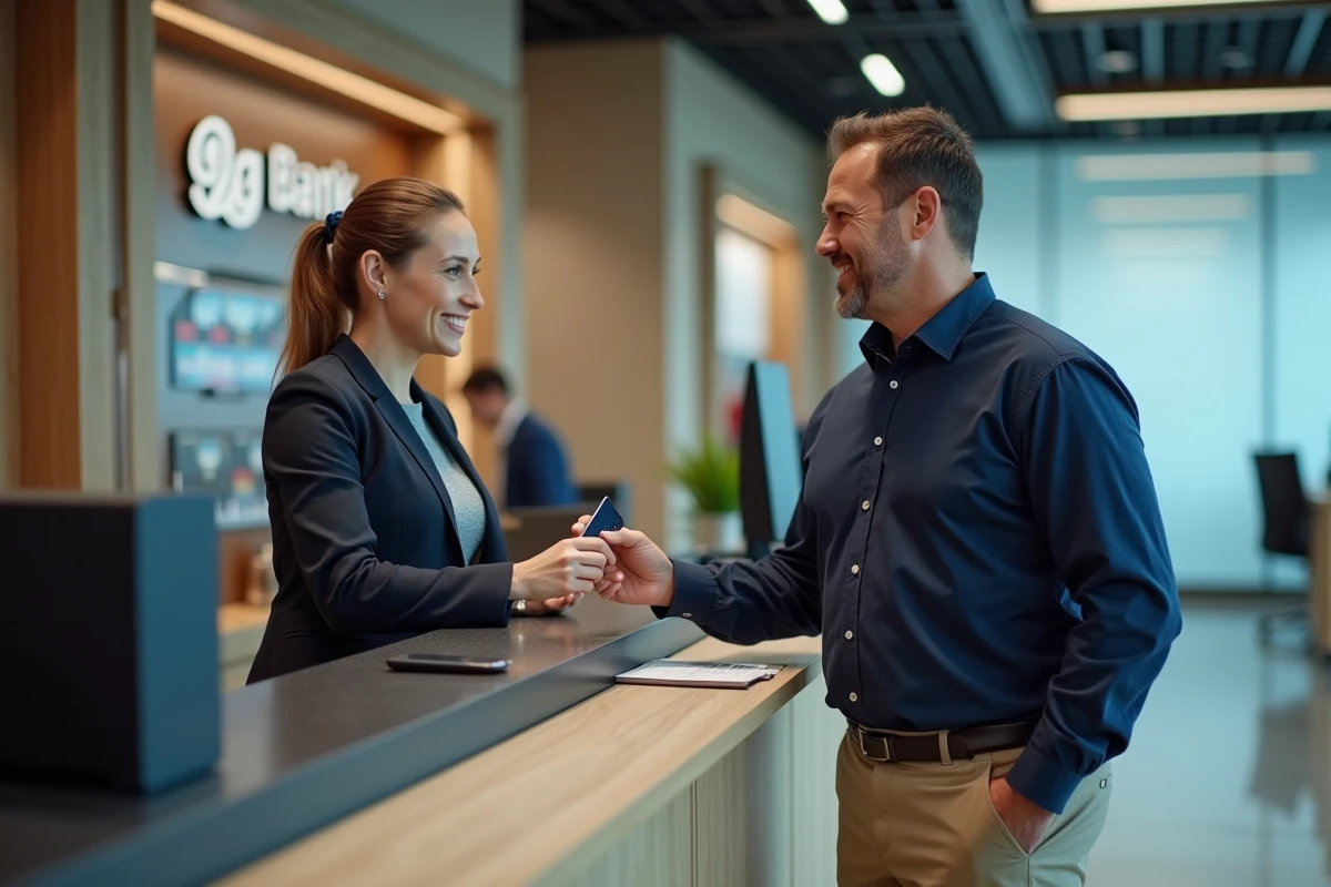 Homme remettant sa carte bancaire à un conseiller bancaire
