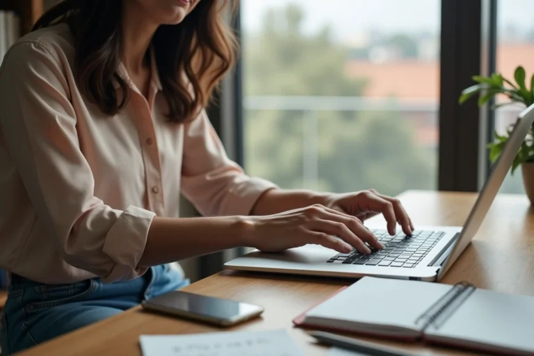 Jeune femme utilisant son ordinateur dans un bureau moderne
