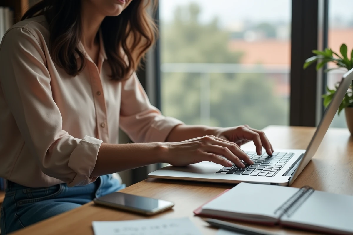Jeune femme utilisant son ordinateur dans un bureau moderne