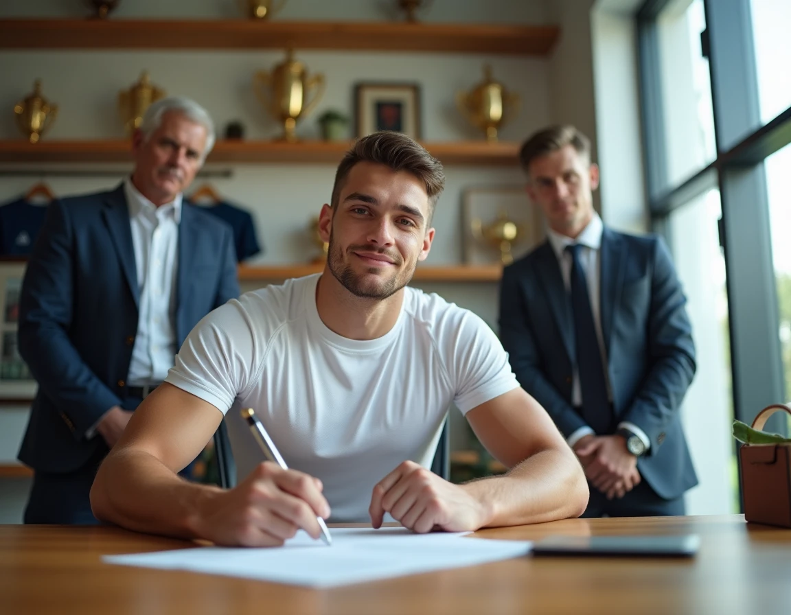 Signature de contrat d'un nouveau joueur recruté par l'ASM Clermont Auvergne lors d'un transfert officiel